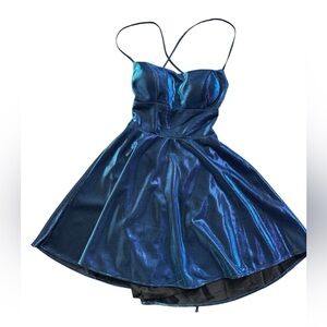 B Darlin Iridescent Blue Mini Dress